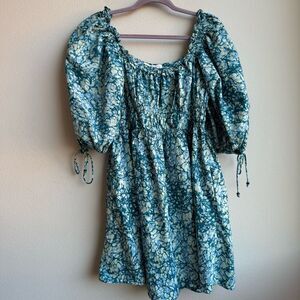 House Of Harlow 1960 Floral Blue Puff Sleeve Romantic Feminine Dress Size Medium